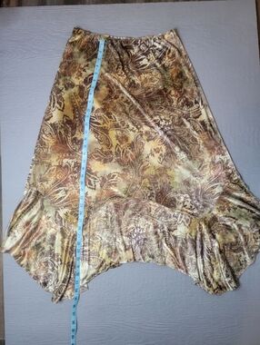 Free People Paisley Velvet Midi Skirt in Brown and Olive Tones